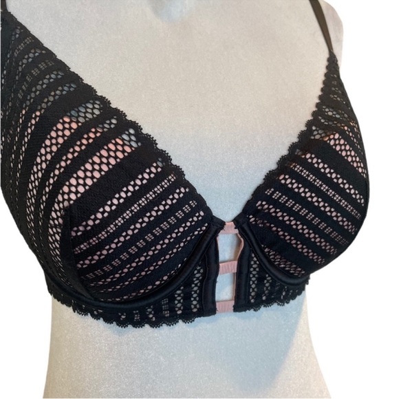 Victoria’s Secret lined plunge underwire black & pink lace lingerie bra size 34D - Picture 5 of 14